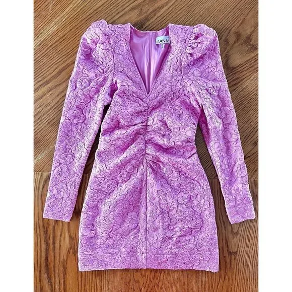 GANNI Pink Jacquard Minidress Long‎ Sleeved Size 36 Mini